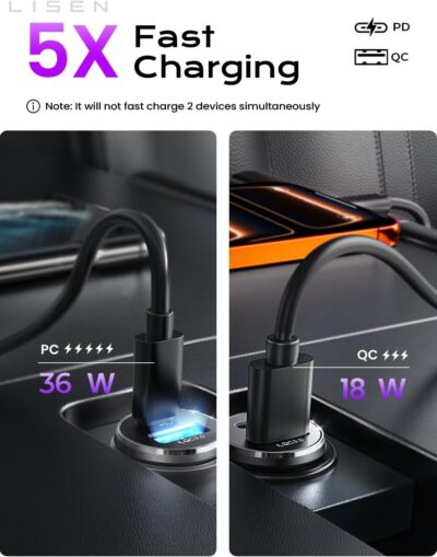 LISEN Car Charger USB C, 69W Cigarette Lighter USB Charger Adapter, Car Accessories Gifts for Men, Mini USBC Cars Fast Charging Adapter USBC Type C 12V Plug Outlet, for iPhone 17 Pro Max 16 15 14 13 - Image 7