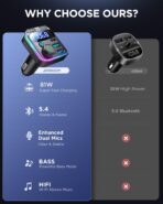 JOYROOM Bluetooth 5.4 Car Adapter FM Transmitter 81W Bluetooth Cigarette Lighter Adapter [PD45W&QC36W] Fast Charging Dual Mics HiFi Bass LED Display Wireless Radio Hands-Free Calling Support USB Drive - Image 2