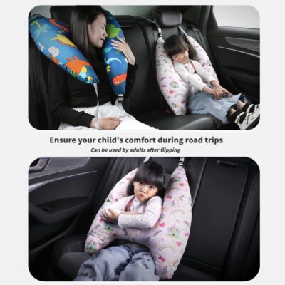Travel Pillow Car Cushion for Kids 6 Years Old+ Shoulder Neck Back Support & Seat Belt Comfort, Road Trip Cozy Sleeping Gift for Young Travelers, Parents, Families, Baby Shower (Dinosaur Blue) - Image 4