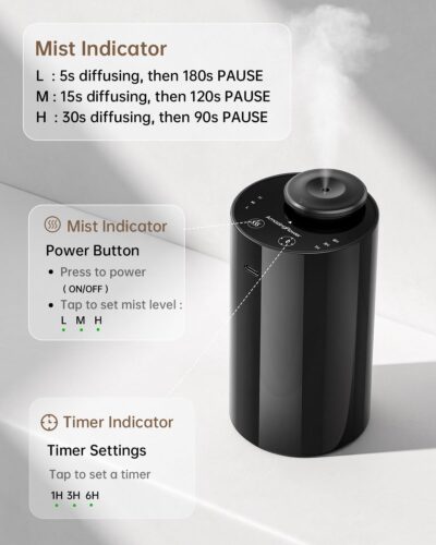 Waterless Essential Oil Diffuser with 4 x 10mL Hotel Scent Fragrance Oils, Rechargeable Car Diffuser Air Freshener Machine, 3 Timer & 3 Mist Modes, Aromatherapy Kit for Home - Image 4