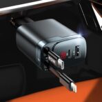 Retractable Car Charger 4 in 1, Car Charger USB C Fast Charge 84W Cigarette Lighter USB Charger, Travel Essentials Car Accessories Gifts for Men Women for iPhone 17 16 15 14 13 12 Pro Max, Samsung