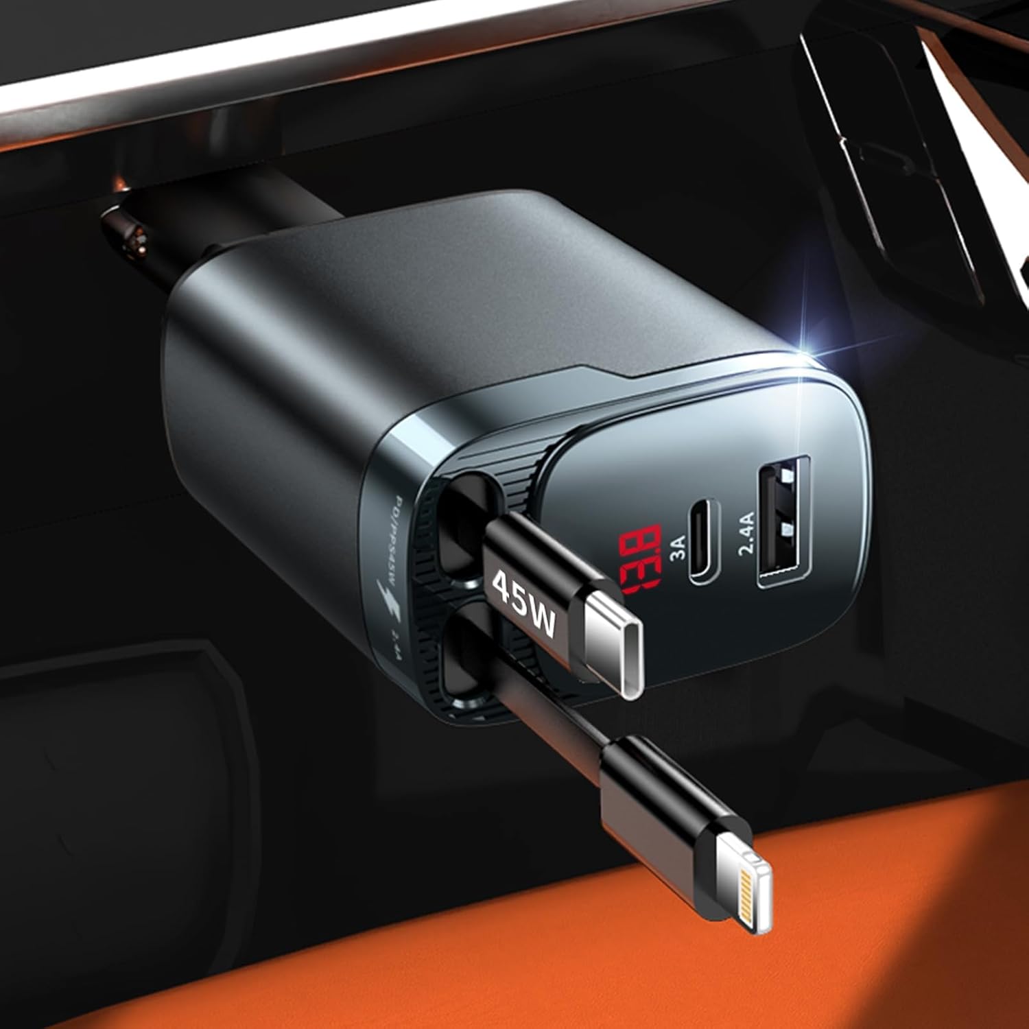 61ASEyk1nJL._AC_SL1500_.jpg Retractable Car Charger 4 in 1, Car Charger USB C Fast Charge 84W Cigarette Lighter USB Charger, Travel Essentials Car Accessories Gifts for Men Women for iPhone 17 16 15 14 13 12 Pro Max, Samsung - Image 1
