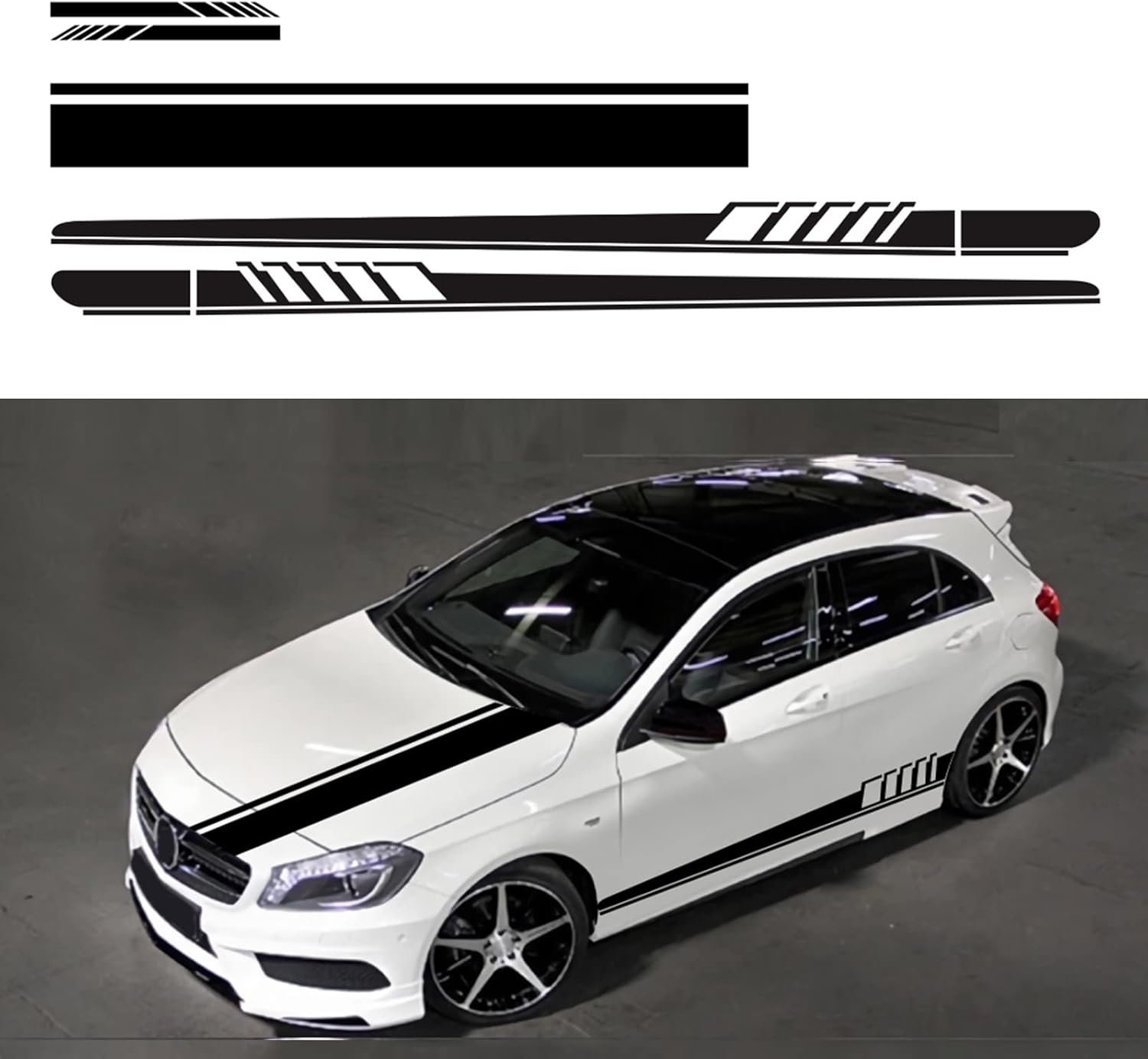 61AT6IHH77L._AC_SL1500_.jpg Universal Racing Stripes Car Stickers Sport Stripes DIY Styling Decorated Door Hood Self-Adhesive Side Strip Decal Decoration Accessories for Truck SUV Off-Road Vehicles(5PCS)(Black) - Image 1