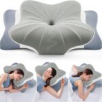 DONAMA Cervical Pillow for Neck and Shoulder Pain Relief, Cooling Contour Memory Foam Pillow, Dual-Height Ergonomic Neck Support Pillow for Side Back Stomach Sleepers with Removable Pillowcase