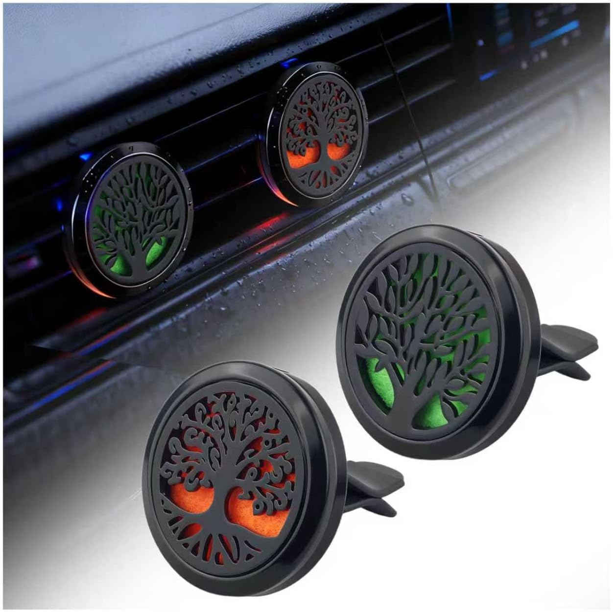 61AbgKvwUvL._AC_SL1280_.jpg 2PCS 30mm Tree of Life Car Essential Oil Diffuser Vent Clip,Stainless Steel Car Diffusers for Essential Oils as Decoration with 12 Felts,Stylish Essentials Oil Cars Diffuser Vent Clips - Image 1