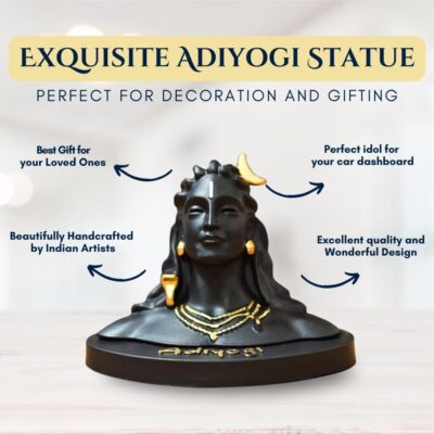 Lord Adiyogi Statue with Golden Detailing for Car Dashboard Home Office Decor Black Resin Lord Mahadev Shiv Dhyana Mudra Black Sculpture Showpiece Idol Murti for Mandir/Temple (Big) - Image 4