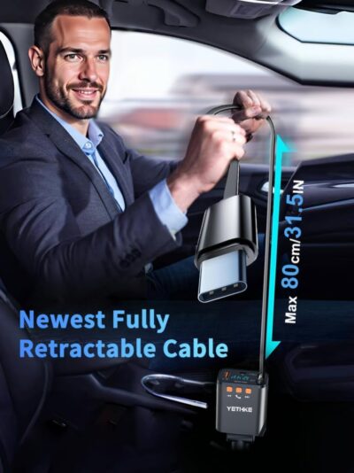 Bluetooth Car Adapter with Retractable Charger, FM Transmitter Bluetooth 5.4 for Cars, 4 in 1 Fast Car Phone Charger 69W, Handsfree Call, 2*Retractable Cable for iPhone 17/16/15/14, Galaxy-Black - Image 3