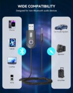 [Upgraded] AUX to Bluetooth 5.3 Adapter for Car, Bluetooth Receiver USB 2.0 to 3.5mm Jack Kit for Car Audio/Home Stereo/Speaker, Hands-Free Calling/Music Streaming, Auto On, USB-Powered - Image 6