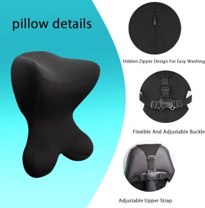 Car Neck Pillow for Driving Seat Car headrest Pillow/Gaming Chair Pillow with Adjustable Strap Removable Cover Ergonomic Design Neck Support Pillow for auto, Office Chair, Gaming Chair(Black) - Image 7