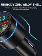 FM Transmitter for Car Bluetooth 5.3, [All-Metal] PD 30W & QC3.0 18W Fast Car Charger, Wireless FM Radio Kit Bluetooth Car Adapter, Noise Cancelling Hands-Free Call, Blue Light - Black - Image 8