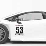 MC MOTOPARTS Magnetic Racing Number - Custom Track Day & Autocross Magnetic Vinyl Decal - Name, Make, Model, Flag - 2 Pieces | Black Words on White Background | 12" x 15" Inch