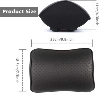 Aukee Car Headrest Pillow with Genuine Leather Cover Memory Foam Neck Cushion with 4 Extension Straps Adjuatable and Comfortable for Driving Home Office Black (Pack of 2) - Image 9