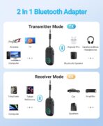 Bluetooth Transmitter Receiver, 3.5MM to Bluetooth 5.3 Transmitter, 2-in-1 Airplane Adapter for Headphone, TV, Airplane, Home Stereo, Speakers, Headphone, Car, Dual Connection - Image 6