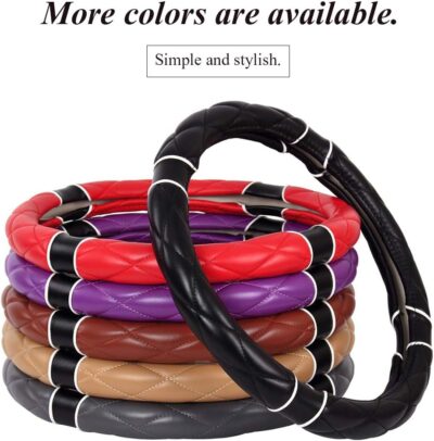 Car Steering Wheel Cover with Durable PU Leather, Universal 18 inch Fit for Car Truck SUV, Breathable Anti Slip Auto Steering Wheel Covers for Men and Women - Image 2