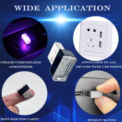 2 PCS USB LED Car Interior Night Light Atmosphere Lamp, Mini USB LED Decoration Light Ambient Interior Light, Pink Purple USB Portable Car Ambient Lighting Kit, USB Night Light for all Car Interiors - Image 3