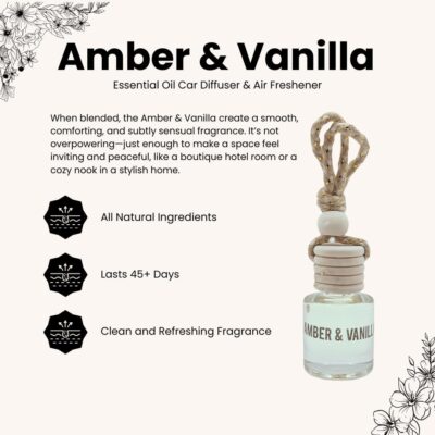 Amber & Vanilla Hanging Car Air Freshener – Long Lasting Essential Oil Diffuser for Car, Closet, Bathroom – 2-Pack Natural Scent Deodorizer - Image 4