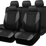 CAR PASS Quilting Leather Seat Covers Full Set,Universal Waterproof Deluxe PU Premium Car Seat Cover with 5mm Composite Sponge Inside,Airbag Compatible,Front and Rear Seat Cover for Sedan SUV Van,Gray