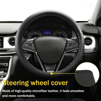 Steering Wheel Cover，Steering Wheel Wrap，Steering Wheel Covers, Wear-Resistant, Sweat-Absorbing, Anti-Slip and Dustproof Fits Most Sedans, SUVs, Trucks, and Vans (Black, Smooth) - Image 3