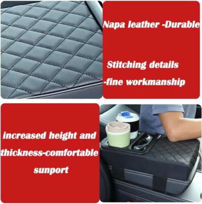 Supin Car Armrest Cushion - Multifunctional Faux Leather Armrest Cushion with Cup Holder, Phone Storage, and Ergonomic Design for All Seasons (BLack) - Image 4