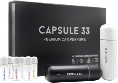 Car Perfume Starter Pack, Car Air Freshener, Ultrasonic Aroma Diffuser, 6 Fragrances (White Crystal, Red Diamond, East Gold, Ocean Blue, Sweet Cherry, Light Pink) (White) - Image 5