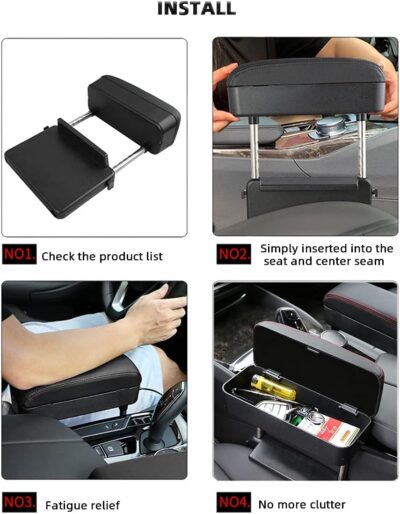 Car Console Armrest Box Arm Rest Height Adjustable Comfort Elbow Pad Universal (Black) - Image 3