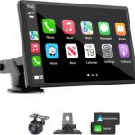 Portable Wireless Carplay Car Stereo, 7" HD Touchscreen for Car with Apple CarPlay & Android Auto with Backup Camera/Mirror Link/Voice Control/Bluetooth/GPS/AUX/FM Satellite Radio for All Vehicles