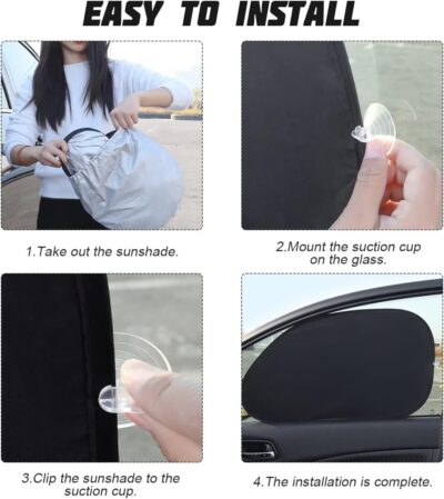 Car Window Shade, 6Pack Set Auto Sun Shades for Side Window Front and Rear Windshield with Storage Pouch for Car, SUV, Van, Truck, Full Sun Protection, Block UV Rays, Keep car Cool (59.5"x27.6"/6PCS) - Image 4