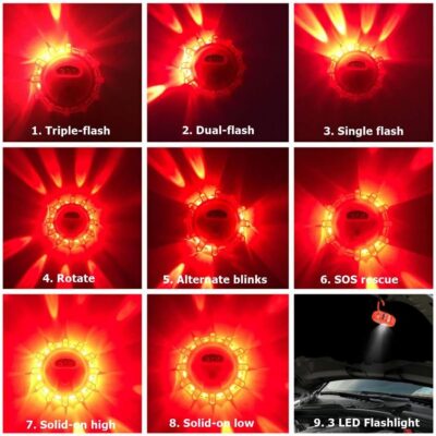 USB Rechargeable LED Road Flares Emergency Lights-Roadside Warning Car Safety Beacon Flashing Disc Flare Kit with Magnetic Base for Vehicles & Boat | 3 Beacon Disc Pack - Image 4