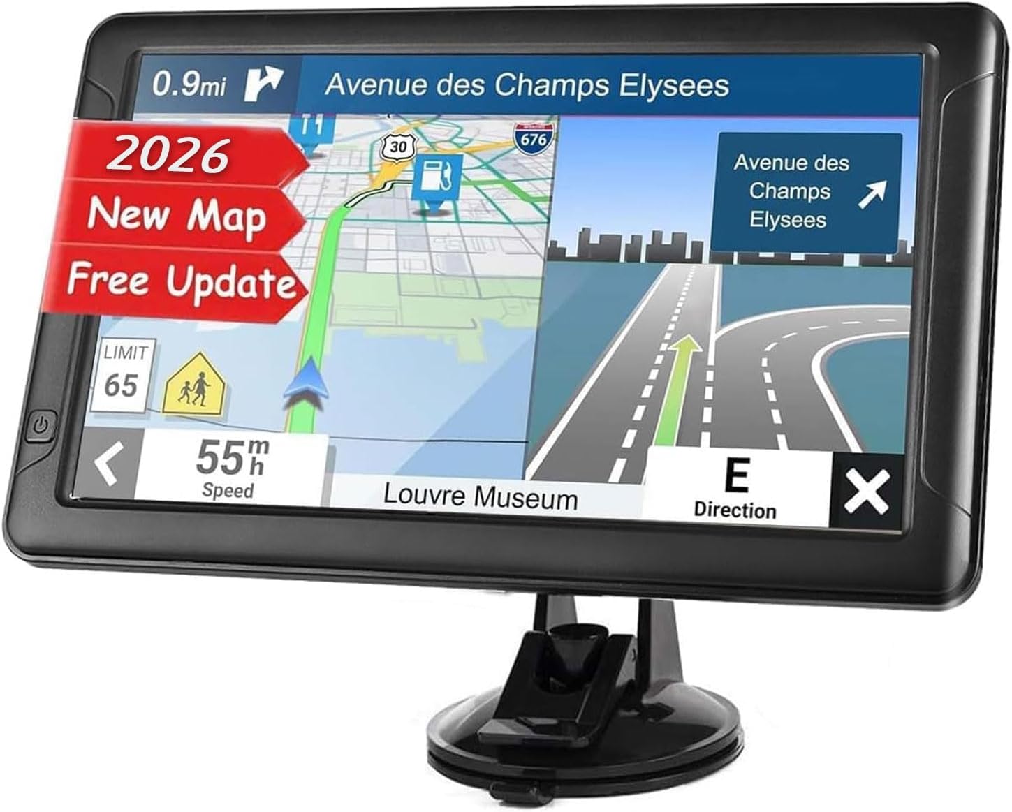61CG8pA2uRL._AC_SL1500_.jpg GPS Navigator for Car Truck RV, 9 ” Trucker GPS for Semi Truck 2026 Map, Real Voice Spoken Turn-by-Turn Direction Reminding Navigation System for Cars, Vehicle GPS with Speed and Red Light Warning - Image 1