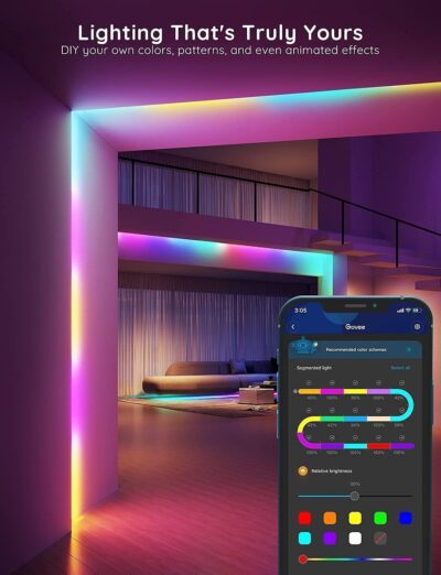 Govee 100ft RGBIC LED Strip Lights, Smart LED Lights Work with Alexa and Google Assistant, LED Lights for Bedroom WiFi App Control Segmented DIY Multiple Colors, Color Changing Light, (2 x 50ft) - Image 3