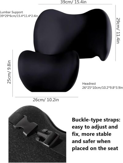 Car Headrest & Lumbar Support Cushion Ergonomic Car Seat Neck Back Rest Pillows Orthopedic Memory Foam Head Rest and Lower Lumbar Support Pillow Set Backrest Driving Seat Office Chair Support (Black) - Image 6