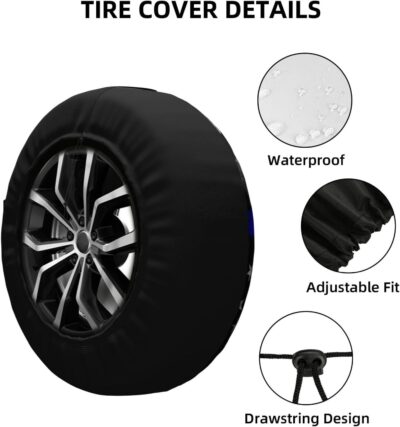 14 Inch Spare Tire Cover Weatherproof Sun Protection Wheel Tire Cover Universal Fit Trailers RV SUV Truck Camper Travel Blue Line Flag - Image 5