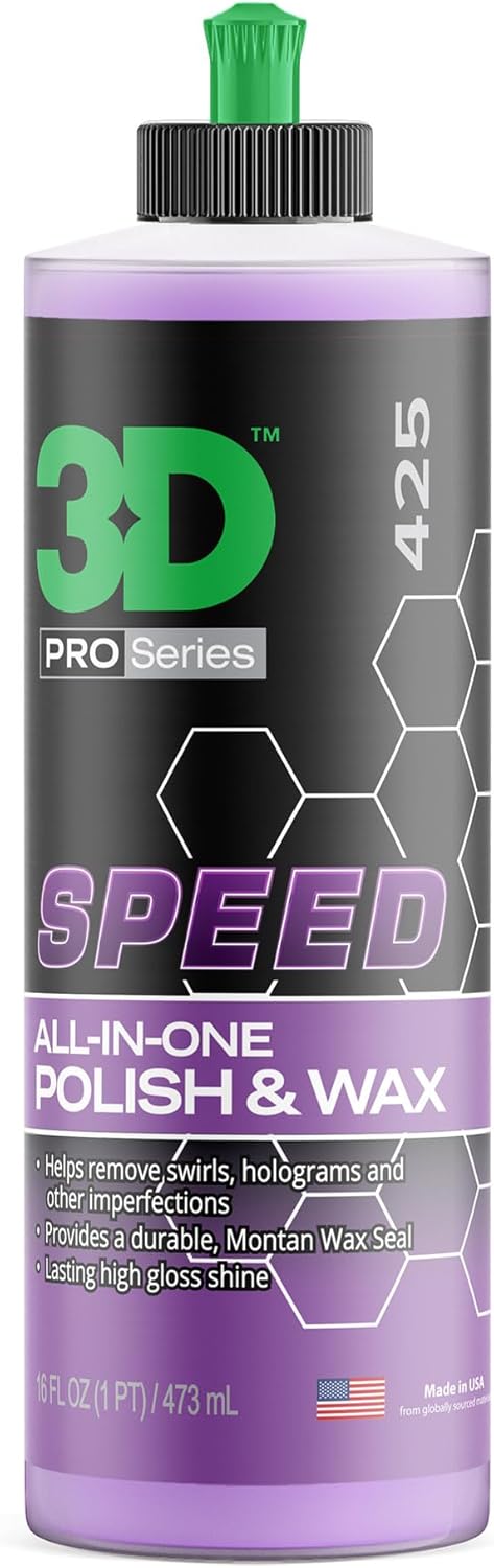 61CenBdjUkL._AC_SL1500_.jpg 3D Speed All-In-One Polish & Wax – Scratch & Swirl Remover, Clear Coat Safe Paint Sealant – High Gloss Finish, Easy Application – 16oz – Made in USA - Image 1
