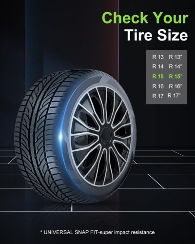 SCITOO 4pcs Wheel Rim Cover Hubcaps Set of 15-Inch Black & Silver can be Easily Installed on Car Truck SUV,Suitable for a Variety of Models,Beautiful and Rust-Proof. - Image 4