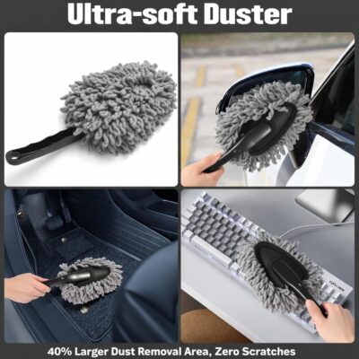 15-Piece Car Interior & Glass Cleaning Kit - 3 Graded Boar Brushes, 3-in-1 AC Vent Shutter Brush, 160g Gel, 180° Swivel Retractable Glass Brush | Auto-Focus Multi-Scenario Use - Image 5