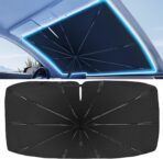 2025 Windshield Sun Shade Frame with Thickened Fast Cooling, Emergency Window Breaker, 99% UV Blocking Protects Car from Sun and Heat Damage, Adjustable Bendable Design for SUV/Sedan/(57" L x 32" W)
