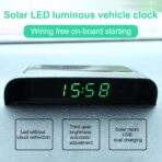 Car Auto Digital Dashboard Clock Small Clocks Solar Powered Stick-On Luminous Time Clock with Temperature LCD Screen Display for Car Interior(Green) - Image 3
