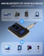 Bluetooth 5.3 Receiver for Car, [LED Screen] [Noise Cancelling] 3.5mm AUX Bluetooth Adapter, Wireless Audio Receiver for Wired Headphones/Home Stereo/Speaker, Music Playing, Hands-Free Call - Image 6
