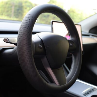XHRING Car Steering Wheel Cover for Tesla Model 3/Y 2016-2025 2026 Juniper/Highland Accessories, Premium Leather Steering Wheel Protector with Anti-Slip Lining for Model 3/Y, Black - Image 4