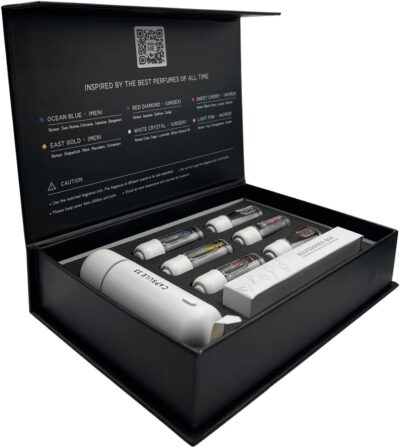 Car Perfume Starter Pack, Car Air Freshener, Ultrasonic Aroma Diffuser, 6 Fragrances (White Crystal, Red Diamond, East Gold, Ocean Blue, Sweet Cherry, Light Pink) (White) - Image 3