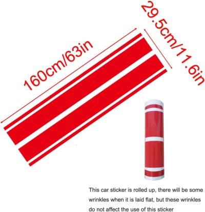 Car Hood Stripe Sticker Universal Auto Racing Stripes Body Side Decal Vinyl Stripe Sticker Accessories Modified Decoration for Car Vehicles (Red, 63 * 11'') - Image 4