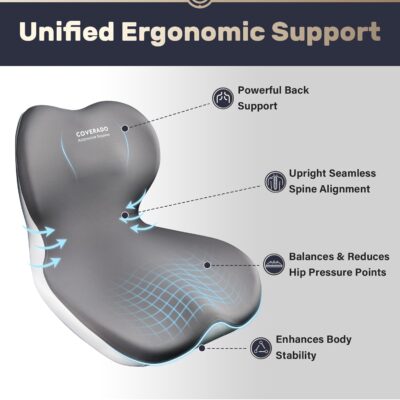 Coverado [Upgraded] Car Seat Cushion and Lumbar Support Pillow One Piece, Memory Foam Ergonomic Back Support Driving Seat Cushion for Back Pain, Non-Slip Washable Cushion for Car, Driver, Office - Image 2