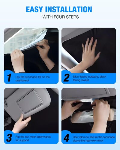 NEVERLAND Universal Car Windshield Sun Shade | 210D Oxford Fabric Sunshade Cover | Heat & UV Blocker (63.78" x 31.89") - Image 9