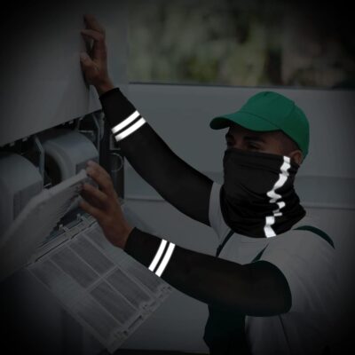 SATINIOR 3 Pcs Sun Hard Hat Neck Protection High Visibility Full Brim Mesh Sun Protection Bandana Headband Arm Sleeves with Reflective Strap for Construction Helmet Hard Hat(Black) - Image 6