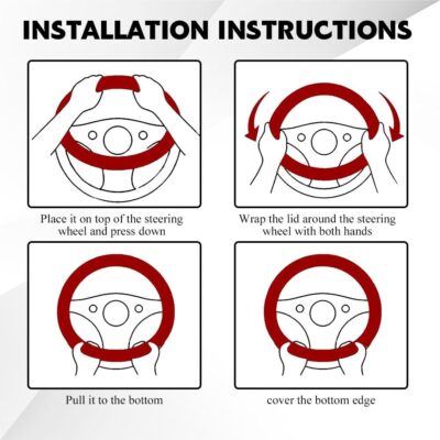 Car Steering Wheel Cover, 15 Inch Carbon Fiber Leather Stitching Color Steering Wheel Protector, Anti-Slip Elastic Breathable Steering Wheel Cover for Most Vehicles (Black) - Image 6