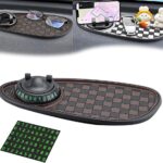 Multifunctional Car Anti Slip Pad, Multifunctional Rotatable Phone Holder Car DashboardMat with Temporary Parking Number, Auto Dashboard Organizer for Phone, Sunglass and Keys (Black-Brown)