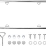 Chrome License Plate Frame Made of Zinc Alloy Metal, Universal Car Accessories,1 Pack License Plate Holder Never Rust and Unbreakable with Metal Screws, Chrome Caps and Screwdriver