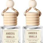 Amber & Vanilla Hanging Car Air Freshener – Long Lasting Essential Oil Diffuser for Car, Closet, Bathroom – 2-Pack Natural Scent Deodorizer