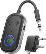 Bluetooth Transmitter Receiver, 3.5MM to Bluetooth 5.3 Transmitter, 2-in-1 Airplane Adapter for Headphone, TV, Airplane, Home Stereo, Speakers, Headphone, Car, Dual Connection