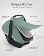 Blissful Diary Baby Car Seat Cover, Extra Large Mesh Window, Breathable Muslin Cotton, Infant Windproof Canopy, Must-Have Baby Gift - Roman Green - Image 4